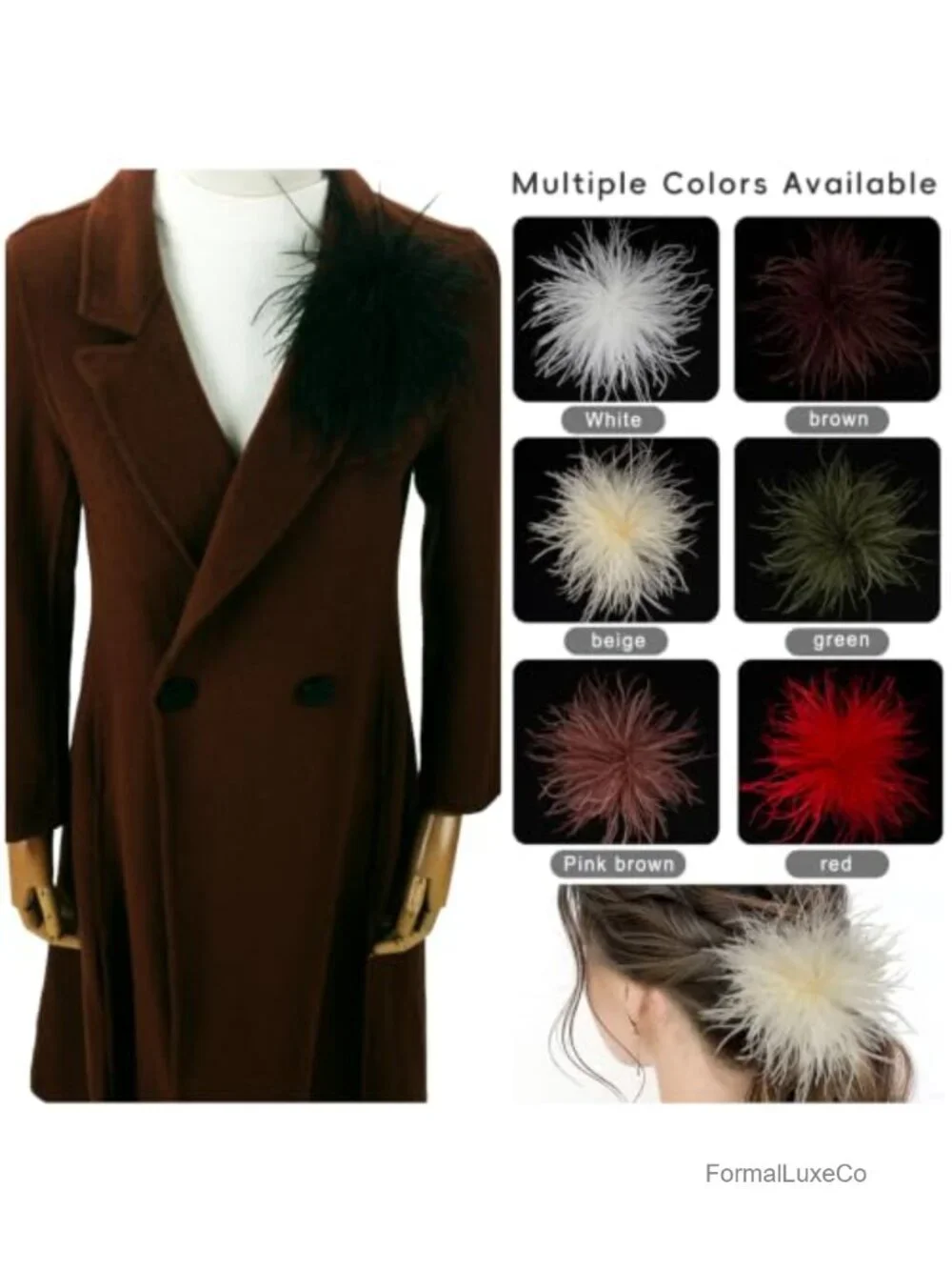 Elegant Feather Flower Brooch Pin Oversized 150mm Lapel Pin for Wedding Party